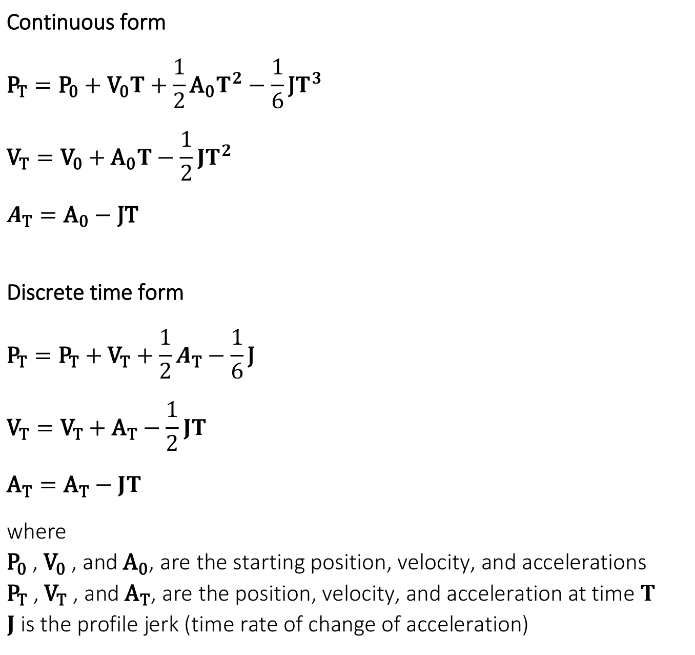 Mathematics of Motion Control Profiles