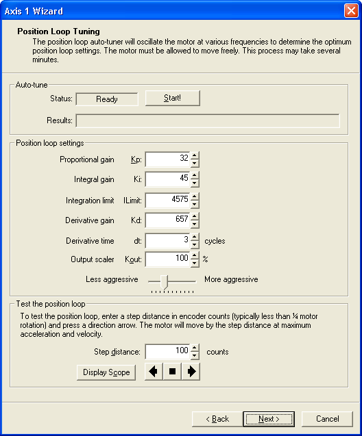 Positioning Motion Control Screen